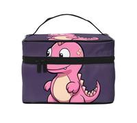 Trousse da viaggio con farfalle che volano intorno al sole, borsa per cosmetici impermeabile, borsa da toilette pieghevole, regalo per insegnanti, Cartone animato rosa piccolo dinosauro, Taglia unica