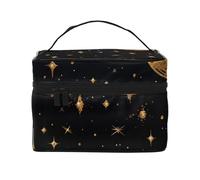 Trousse da viaggio con farfalle che volano intorno al sole, borsa per cosmetici impermeabile, borsa da toilette pieghevole, regalo per insegnanti, Luna d'oro e stelle, Taglia unica