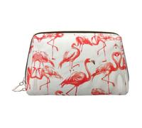 Trousse da viaggio con fenicotteri su sfondo bianco, con scomparti, borsa da toilette portatile da donna, Oro, One Size