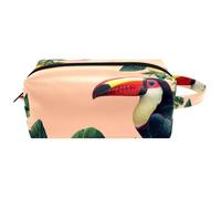 Trousse da viaggio con fiori tropicali con tucano e papaya, in pelle resistente all'acqua, borsa da viaggio con manico, custodia portatile per cosmetici, per donne, uomini e ragazze, Multicolore 05,