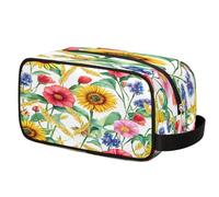 Trousse da viaggio con girasoli, papaveri, fiordalisi, trousse per cosmetici, borsa da barba impermeabile in poliestere per uomini, donne e bambini, organizer portatile per bagno, palestra, vacanze