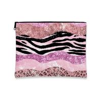 Trousse da viaggio con glitter color pesca, a righe di cavallo leopardato, borsa da viaggio per donne, organizer portatile con cerniera, regalo per le vacanze, borsa da toeletta per la cura della