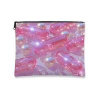 Trousse da viaggio con glitter scintillanti, capsule color pesca, borsa da viaggio per donne, piccola borsa portatile in tela con cerniera, regalo per festival e articoli da toeletta, Pesca, 7x9 Inch
