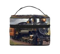 Trousse da viaggio con locomotiva a vapore, organizer portatile per articoli da toeletta con scomparti con cerniera per spazzole, bottiglie e prodotti per la cura della pelle