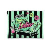 Trousse da viaggio con motivo a coccodrillo tropicale, da donna, portatile, con cerniera, per l'estate e la spiaggia, 17,8 x 22,9 cm