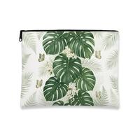Trousse da viaggio con motivo botanico tropicale, con foglie e fiori, per donne, portatile, piccola borsa da toeletta con cerniera, Verde, 7x9 Inch, Fogli