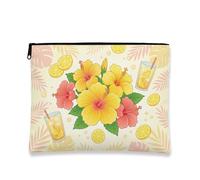 Trousse da viaggio con motivo floreale tropicale, ibisco e limone, borsa da viaggio per donne, organizer portatile in tela con cerniera, borsa da toilette per vacanze estive, Giallo, 7x9 Inch, Ibisco