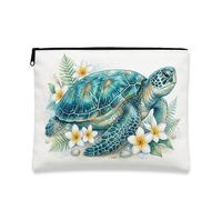 Trousse da viaggio con motivo floreale tropicale, tartaruga blu e fiore, borsa da viaggio per donne, organizer portatile in tela con cerniera, borsa da toilette estiva per la cura della pelle, Blu