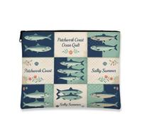 Trousse da viaggio con motivo patchwork di pesci, borsa da viaggio per cosmetici da donna, piccola borsa portatile in tela con cerniera, borsa da toilette estiva da spiaggia, Blu, 7x9 Inch, Pesce