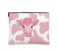 Trousse da viaggio con mucca pesca, graziosa borsa da viaggio per cosmetici da donna, piccola borsa portatile in tela con cerniera, regalo per feste, articoli da toeletta per la cura della pelle