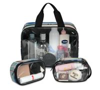 Trousse da viaggio con palme tropicali su un'isola, per donne e uomini, borsa per cosmetici traslucida, 3 pezzi, grande, per doccia, articoli da toeletta, cosmetici, articoli da toeletta, Colore, L,