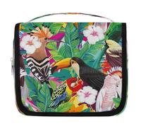 Trousse da viaggio con pappagallo tucano tropicale fiore foglia, borsa da viaggio per cosmetici, accessori per il trucco, organizer impermeabile, borsa da doccia borsa di bellezza per donne, ragazze e