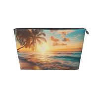 Trousse da viaggio con scena tropicale al tramonto sulla spiaggia, trousse da viaggio per cosmetici, borsa per il trucco da donna, organizer in pelle, graziosa borsa per il trucco, Argento, Taglia