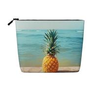 Trousse da viaggio con stampa ananas by the see, borsa per cosmetici in imitazione lino, impermeabile, organizer per cosmetici da donna