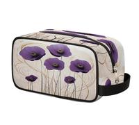 Trousse da viaggio con stampa artistica con papaveri viola, borsa per cosmetici e cosmetici, borsa da barba in poliestere impermeabile, per uomini, donne, bambini, organizer portatile per bagno