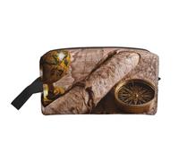 Trousse da viaggio con stampa di bussola e mappa antica, borsa per il trucco da appendere, grande capacità, organizer versatile per donne e uomini