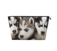 Trousse da viaggio con stampa di cuccioli di Husky, con cerniera dorata, organizer per trucchi e articoli da toeletta per donne, mamme e ragazze, Argento, One Size, Beauty case