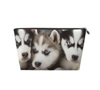 Trousse da viaggio con stampa di cuccioli di Husky, con cerniera dorata, organizer per trucchi e articoli da toeletta per donne, mamme e ragazze, Oro, One Size, Beauty case