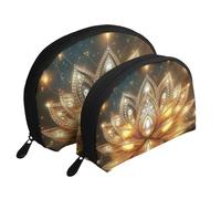 Trousse da viaggio con stampa di loto sacro dei sette chakra, meditazione zen, 2 pezzi, portatile, da viaggio, bianco, Taglia unica