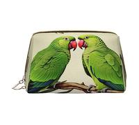 Trousse da viaggio con stampa di pappagalli con coppia di pappagalli, borsa da viaggio per pennelli cosmetici, custodia in pelle con cerniera, borsa da toilette da donna, bianca, taglia unica, bianco,