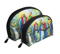 Trousse da viaggio con stampa di pappagalli tropicali giganti e giungle di fiori esotici, 2 pezzi, portatile, da viaggio, bianco, Taglia unica