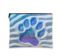 Trousse da viaggio con stampa di zampa glitterata, borsa da viaggio per cosmetici da donna, piccola borsa portatile in tela con cerniera, borsa da toilette regalo per amanti degli animali, Blu, 7x9