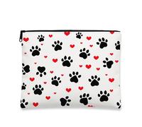 Trousse da viaggio con stampa di zampe, con cuori neri e rossi, da donna, piccola borsa portatile in tela con cerniera, borsa da toilette regalo per amanti degli animali, bianco, 7x9 Inch, Stampa