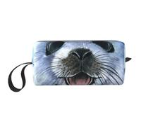 Trousse da viaggio con stampa leopardata, borsa per il trucco da viaggio, custodia per trucco semplice e portatile con cerniera per donne, Carta da parati Harp Seal Painting, One Size, Astuccio per