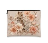 Trousse da viaggio con stampa leopardata floreale, elegante borsa da viaggio con stampa animale esotica, borsa da viaggio per donne, piccola borsa portatile in tela con cerniera, scelta perfetta per