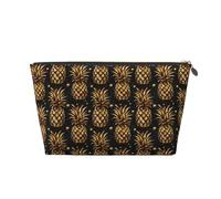 Trousse da viaggio con stampa tropicale con ananas dorato, borsa da toilette da donna, graziosa borsa organizer per trucchi in pelle