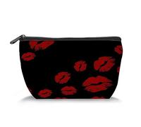 Trousse da viaggio con teschio di toro ad acquerello, borsa per cosmetici, teschio di toro con fiore appeso, organizer per articoli da toeletta, da donna, multicolore (trapezoide), Rosso Nero_9,