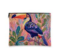 Trousse da viaggio con tucano tropicale, borsa da viaggio per donne, borsa portatile in tela con cerniera, borsa da toilette regalo per festival estivi, Colorato, 7x9 Inch, Tucano