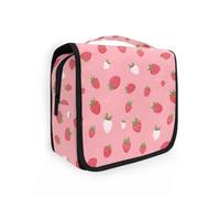 Trousse da viaggio da appendere con fragole rosse e bianche, organizer per cosmetici, per uomini e donne
