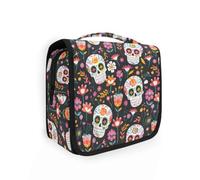 Trousse da viaggio da appendere con teschi colorati con motivo a flutti kit per trucchi organizer per cosmetici per uomini e donne