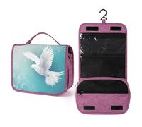 Trousse da viaggio da donna, con colomba che vola nel cielo, organizer per trucchi da appendere con gancio per shampoo