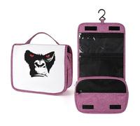 Trousse da viaggio da donna, con divertente faccia di scimmia e occhi rossi, organizer da appendere per trucchi con gancio per shampoo