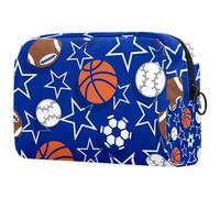 Trousse da viaggio da donna, con motivo palla da basket e palla da tennis, portatile, astuccio per matite e articoli da toeletta per ragazze adolescenti, Multicolore 01, 18.5x7.5x13cm/7.3x3x5.1in