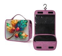 Trousse da viaggio da donna, con stelo sacro con foglie e bacche rosse, organizer da appendere con gancio per shampoo