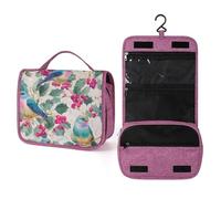 Trousse da viaggio da donna, in stile vintage, con uccellini natalizi, color pastello, organizer da appendere con gancio per shampoo