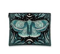 Trousse da viaggio gotica vintage, motivo falena turchese e felce, borsa da viaggio per donne, organizer portatile in tela con cerniera, borsa da toilette per la cura della pelle notturna, Turchese