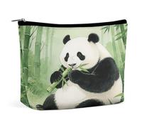 Trousse da viaggio impermeabile in pelle PU, con panda che mangia bambù nella foresta di bambù, piccola valigetta per articoli da toeletta carina, custodia portatile con cerniera per donne e uomini