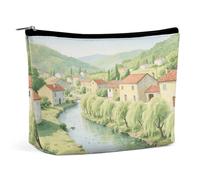 Trousse da viaggio impermeabile, organizer per cosmetici, in pelle PU, con città rurale, piccola custodia per articoli da toeletta carina, custodia portatile con cerniera per donne e uomini, accessori