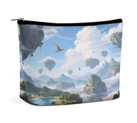 Trousse da viaggio impermeabile, organizer per cosmetici, in pelle PU, con isola nel cielo, piccola custodia per articoli da toeletta carina, custodia portatile con cerniera per donne e uomini