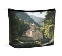 Trousse da viaggio impermeabile, organizer per cosmetici, in pelle PU, con monastero di Rila, piccola custodia per articoli da toeletta carina, custodia portatile con cerniera per donne e uomini