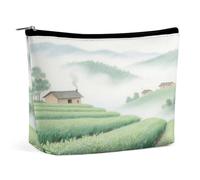 Trousse da viaggio impermeabile, organizer per cosmetici, in pelle PU, con piantagione di tè in montagna, piccola valigetta per articoli da toeletta carina, custodia portatile con cerniera per donne e