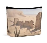 Trousse da viaggio impermeabile, organizer per cosmetici, in pelle PU, con rovine del deserto, piccola custodia per articoli da toeletta carina, custodia portatile con cerniera per donne e uomini