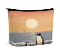 Trousse da viaggio impermeabile per trucchi, in pelle PU, con due pinguini, borsa per cosmetici, piccola custodia per articoli da toeletta carina, custodia portatile con cerniera per donne e uomini