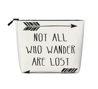 Trousse da viaggio in canapa finta con scritta in inglese "Not All Who Wander are Lost", riutilizzabile, per cosmetici, accessori da toeletta da donna, molteplici usi, Nero , Taglia unica