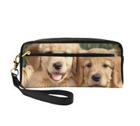 Trousse da viaggio in pelle con stampa gotica con rose e rose, borsa da toilette da viaggio in pelle PU per oggetti essenziali da viaggio, bagno, cosmetici, Golden Retriever Cani Cuccioli Animali