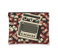 Trousse da viaggio in stile retrò, vintage, con cassetta e nastro, per donne, piccola borsa portatile in tela con cerniera, regalo per gli amanti della musica, Rosso, 7x9 Inch, Borsa